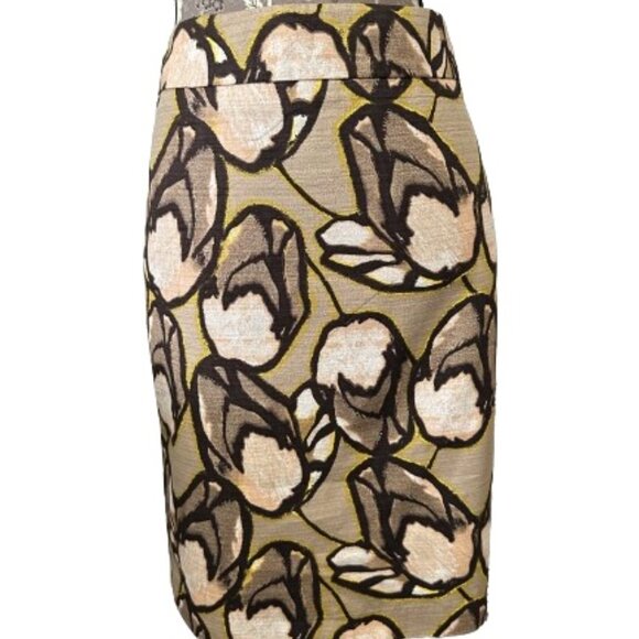 Ann Taylor Women's 6 Brown/Tan Floral Cotton Midi Lined Straight/Pencil Skirt - Picture 4 of 12